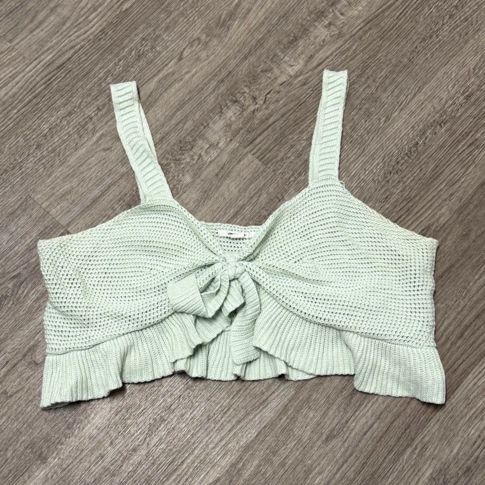 O'Neill Mint Green Knit Tie Front Crop Top XL Cotton Ruffle Hem Tank Swim Cover